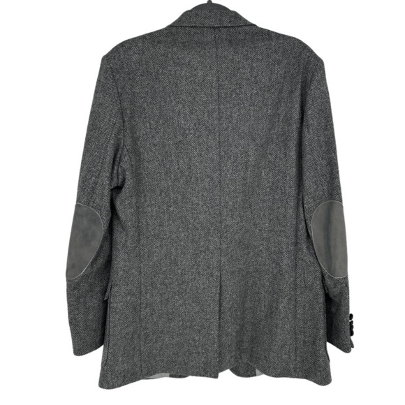 Vintage Wool Mens 44L Sport Coat Tweed Herringbone Jacket Two Button Elbow Patch - Picture 3 of 13